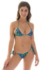 Womens Side Tie Scrunch Bottom in Neon Ferns, Front View; Womens Side Tie Scrunch Bottom in Neon Ferns, Rear View; Womens Side Tie Scrunch Bottom in Neon Ferns