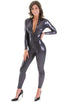 Front Zipper Catsuit-Bodysuit in Black Ice, Front View; Front Zipper Catsuit-Bodysuit in Black Ice, Rear View; Front Zipper Catsuit-Bodysuit in Black Ice 3; Fro