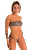 Tanning Bandeau Swimsuit Top in Super ThinSKINZ Cheeta, Front View; Tanning Bandeau Swimsuit Top in Super ThinSKINZ Cheeta, Rear View; Tanning Bandeau Swimsuit