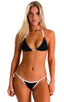 Brazilian Triangle Top in Super ThinSKINZ Black with White Banding, Front View; Brazilian Triangle Top in Super ThinSKINZ Black with White Banding, Rear View; B