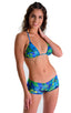 Classic Triangle Swimsuit Top in Tan Through Rainforest, Front View; Classic Triangle Swimsuit Top in Tan Through Rainforest, Rear View; Classic Triangle Swimsu