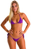 Side Tie Scrunch Bottom in ThinSKINZ Grape, Front View; Side Tie Scrunch Bottom in ThinSKINZ Grape, Rear View; Side Tie Scrunch Bottom in ThinSKINZ Grape, Front