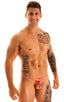 mens best seller sexy micro bikini swimsuit in swimwear fabric Tan Through Jungle Palms Orange; Sunseeker Micro Pouch Half Back Bikini in Tan Through Jungle Pal