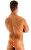 mens best seller sexy micro bikini swimsuit in swimwear fabric Tan Through Jungle Palms Orange; Sunseeker Micro Pouch Half Back Bikini in Tan Through Jungle Pal