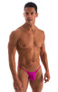 mens magenta micro pouch swimsuit half back bikini skinz swimwear; Stuffit Pouch Half Back Tanning Swimsuit in Magenta, Rear View; Stuffit Pouch Half Back Tanni