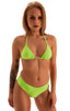 womens cheeky swim bottom boy shorts sexy booty hot pants swimwear in sheer neon lime; Cheeky Booty Shorts in Semi Sheer ThinSkinz Neon Lime, Front View; Cheeky