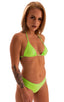 womens cheeky swim bottom boy shorts sexy booty hot pants swimwear in sheer neon lime; Cheeky Booty Shorts in Semi Sheer ThinSkinz Neon Lime, Front View; Cheeky