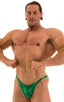 mens posing suit with fitted pouch and puckered butt bodybuilder bikini half back in metallic kelly green; Posing Suit - Fitted Pouch - Puckered Back in Mystiqu