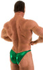 mens posing suit with fitted pouch and puckered butt bodybuilder bikini half back in metallic kelly green; Posing Suit - Fitted Pouch - Puckered Back in Mystiqu