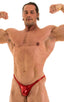 mens posing suit with fitted pouch and puckered butt bodybuilder bikini half back in metallic red; Posing Suit - Fitted Pouch - Puckered Back in Metallic Lipsti