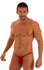 most popular mens sexy micro bikini in ThinSKINZ Red semi sheer; Sunseeker Micro Pouch Half Back Bikini in ThinSKINZ Red, Rear View; Sunseeker Micro Pouch Half