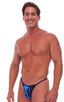 Banded - High Cut - Half Back - Swimsuit in Laser Blue Lightning and Black, Front View; Banded - High Cut - Half Back - Swimsuit in Laser Blue Lightning and B