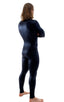 Full Bodysuit Zentai Lycra Spandex Suit for men in Wet Look Black, Front View; Full Bodysuit Zentai Lycra Spandex Suit for men in Wet Look Black, Rear View; Spe