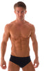 Swim-Dive Competition Brief in Black, Front View; Swim-Dive Competition Brief in Black, Rear View; Swim-Dive Competition Brief in Black Fabric