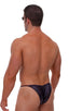 Fitted Pouch - Puckered Half Back - Swimsuit in Wet Look Black, Front View; Fitted Pouch - Puckered Half Back - Swimsuit in Wet Look Black, Rear View; Special O