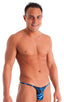most popular mens sexy micro bikini in Blue Lightning; Sunseeker Micro Pouch Half Back Bikini in Blue Lightning, Rear View; Sunseeker Micro Pouch Half Back Biki