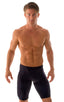 Lycra Bike Length Shorts in Wet Look Black, Front View; Lycra Bike Length Shorts in Wet Look Black, Rear View; Special Order Notice; Lycra Bike Length Shorts in