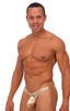 Exotic Dancer - Pouch Enhanced - Pistol Bikini in Metallic Liquid Gold, Front View; Exotic Dancer - Pouch Enhanced - Pistol Bikini in Metallic Liquid Gold, Rear