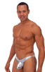 Exotic Dancer - Pouch Enhanced - Pistol Bikini in Metallic Liquid Silver, Front View; Exotic Dancer - Pouch Enhanced - Pistol Bikini in Metallic Liquid Silver,