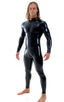 Full Bodysuit Zentai Lycra Spandex Suit for men in Gloss Black Superstretch Vinyl, Front View; Full Bodysuit Zentai Lycra Spandex Suit for men in Gloss Black Su