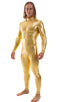 Full Bodysuit Zentai Lycra Spandex Suit for men in Liquid Gold, Front View; Full Bodysuit Zentai Lycra Spandex Suit for men in Liquid Gold, Rear View; Special O