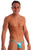 mens micro g string sexy swimsuit bikini in Metallic Mystique Hawaiian Mint; Stuffit Pouch G String Swimsuit in Metallic Mystique Hawaiian Mint, Rear View; Silv