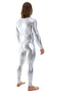 Full Bodysuit Zentai Lycra Spandex Suit for men in Silver Surfer Chrome, Front View; Full Bodysuit Zentai Lycra Spandex Suit for men in Silver Surfer Chrome, Re