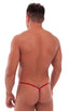 Teardrop G String Swim Suit in Semi Sheer ThinSkinz Red, Front View; Teardrop G String Swim Suit in Semi Sheer ThinSkinz Red, Rear View; Teardrop G String Swim