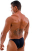 mens posing suit with fitted pouch and fitted puckered butt bodybuilder bikini in black; Fitted Pouch - Puckered Back - Posing Suit in Black tricot-nylon-lycra,