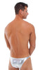 Pistol Pouch Rio swimsuit in Liquid Silver, Front View; Pistol Pouch Rio swimsuit in Liquid Silver, Rear View; Special Order Notice; Pistol Pouch Rio swimsuit