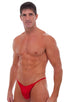 Fitted Pouch - Puckered Half Back - Swimsuit in Wet Look Lipstick Red, Front View; Fitted Pouch - Puckered Half Back - Swimsuit in Wet Look Lipstick Red, Rear V