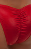 Fitted Pouch - Puckered Half Back - Swimsuit in Wet Look Lipstick Red, Front View; Fitted Pouch - Puckered Half Back - Swimsuit in Wet Look Lipstick Red, Rear V