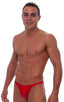 Smooth Front Bikini Bathing Suit in Wet Look Red, Front View; Smooth Front Bikini Bathing Suit in Wet Look Red, Rear View; Special Order Notice; Smooth Front Bi
