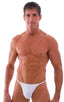 Y Back G String Swim Thong in Optic White, Front View; Y Back G String Swim Thong in Optic White, Rear View; Special Order Notice; Y Back G String Swim Thong in