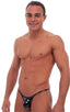 mens micro bikini swimsuit with tiny puckered butt in Gloss Black Vinyl; Micro Pouch - Puckered Back - Rio Bikini in Gloss Black Vinyl, Rear View; Micro Pouch