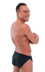 Swimsuit Cover Up Split Running Shorts in ThinSKINZ Black, Front View; Swimsuit Cover Up Split Running Shorts in ThinSKINZ Black, Rear View; Special Order Notic