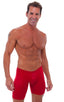 Extreme Lycra Jammer Shorts in Semi Sheer ThinSkinz Lipstick Red, Front View; Extreme Lycra Jammer Shorts in Semi Sheer ThinSkinz Lipstick Red, Rear View; Speci