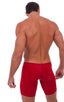 Extreme Lycra Jammer Shorts in Semi Sheer ThinSkinz Lipstick Red, Front View; Extreme Lycra Jammer Shorts in Semi Sheer ThinSkinz Lipstick Red, Rear View; Speci