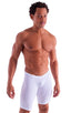 Extreme Lycra Jammer Shorts in Semi SHEER White PowerNet, Front View; Extreme Lycra Jammer Shorts in Semi SHEER White PowerNet, Rear View; Special Order Notice;