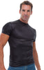 Lycra Tee in Wet Look Black, Front View; Lycra Tee in Wet Look Black, Front Alternative; Special Order Notice; Lycra Tee in Wet Look Black Fabric