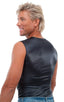 Sleeveless Lycra Muscle Tee in Wet Look Black, Front Alternative; Sleeveless Lycra Muscle Tee in Wet Look Black, Rear View; Sleeveless Lycra Muscle Tee in Wet L
