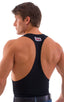 String Tank Gym Tee in Black cotton-lycra, Front View; String Tank Gym Tee in Black cotton-lycra, Rear View; Special Order Notice; String Tank Gym Tee in Black