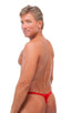 Male Review Stripper Swim Thong in Metallic Mystique Volcano Red, Front View; Male Review Stripper Swim Thong in Metallic Mystique Volcano Red, Rear View; Gold