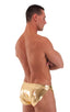 Swimsuit Cover Up Split Running Shorts in Liquid Gold, Front View; Swimsuit Cover Up Split Running Shorts in Liquid Gold, Rear View; Special Order Notice; Swims