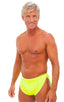 Swimsuit Cover Up Split Running Shorts in Chartreuse, Front View; Swimsuit Cover Up Split Running Shorts in Chartreuse, Rear View; Swimsuit Cover Up Split Runni
