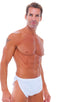 Swimsuit Cover Up Split Running Shorts in White, Front View; Swimsuit Cover Up Split Running Shorts in White, Rear View; Special Order Notice; Swimsuit Cover Up