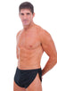 Swimsuit Cover Up Split Running Shorts in Black PowerNet, Front View; Swimsuit Cover Up Split Running Shorts in Black PowerNet, Rear View; Special Order Notice;