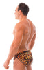 Swimsuit Cover Up Split Running Shorts in Tiger Stretch mesh, Front View; Swimsuit Cover Up Split Running Shorts in Tiger Stretch mesh, Rear View; Swimsuit Cove