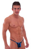 mens micro bikini swimsuit with tiny puckered butt in Laser Blue Lightning print; Micro Pouch - Puckered Back - Rio Bikini in Laser Blue Lightning, Rear View; S