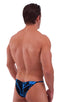 mens micro bikini swimsuit with tiny puckered butt in Laser Blue Lightning print; Micro Pouch - Puckered Back - Rio Bikini in Laser Blue Lightning, Rear View; S